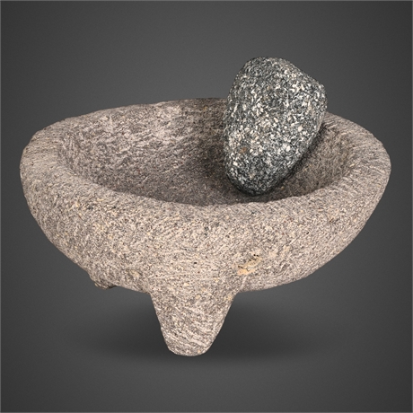Igneous Mano & Tripod Metate — Traditional Mesoamerican Grinding Set