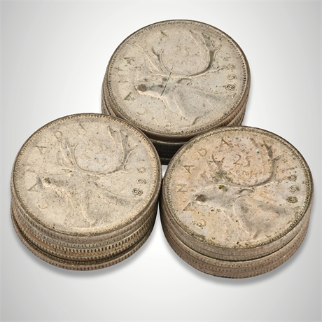 1968 Canada Quarters – 17 Coins, Caribou Design, Nickel or Silver