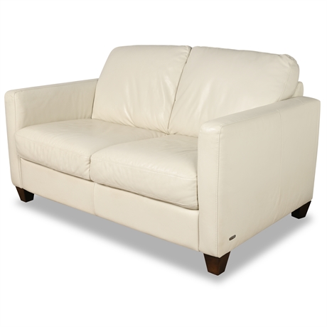 Natuzzi Editions Ivory Leather Loveseat – Contemporary Design