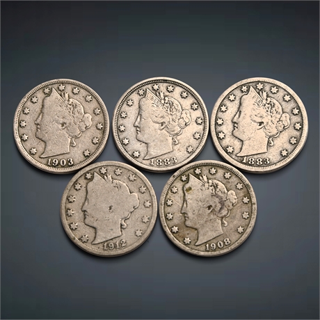1883 - 1912 (5) Liberty Head Silver Nickels