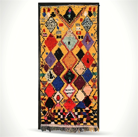 Moroccan Berber Boucherouite Rag Rug Wall Hanging — Diamond Lattice, Multicolor