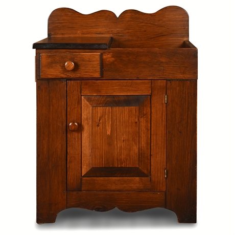 Child-Size Pine Dry Sink Cabinet – Drawer & Door, Country Primitive Style