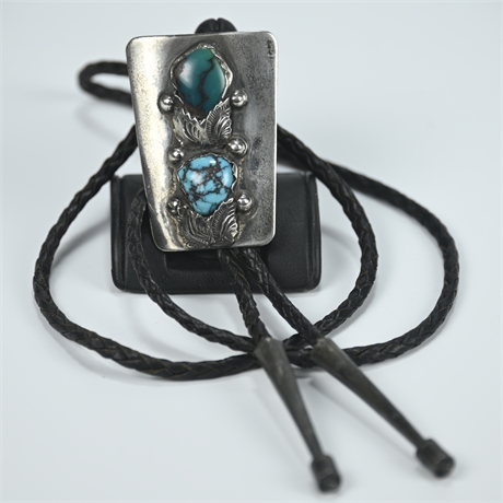 Vintage Navajo Turquoise and Sterling Bolo Tie