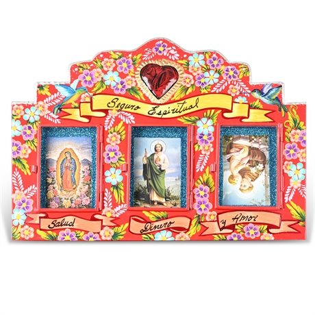 Seguro Espiritual Hand-Painted Tin Retablo, R. Pinder Taller, Mexico