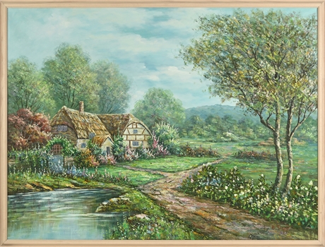 Charming English Countryside Oil Painting by B. Trapp