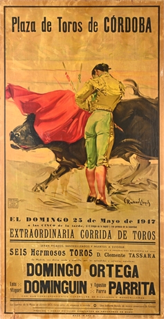 1947 Córdoba Bullfighting Poster by Ruano Llopis – Domingo Ortega & Dominguín
