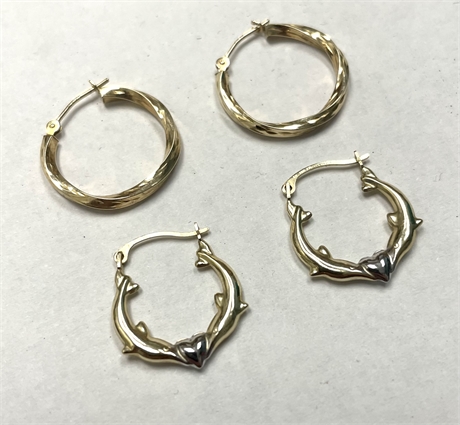 10K Yellow Gold Lot of Two Pairs Earrings