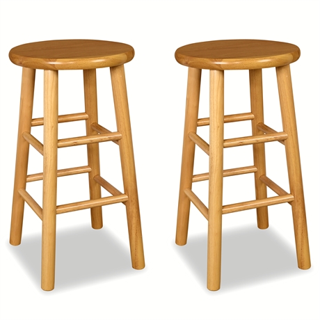 24" Pair of Solid Wood Bar Stools — Sturdy & Clean