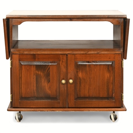 Double Drop Leaf Pine Rolling Cabinet