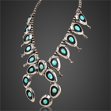 Vintage Navajo Shadowbox Squash Blossom Necklace