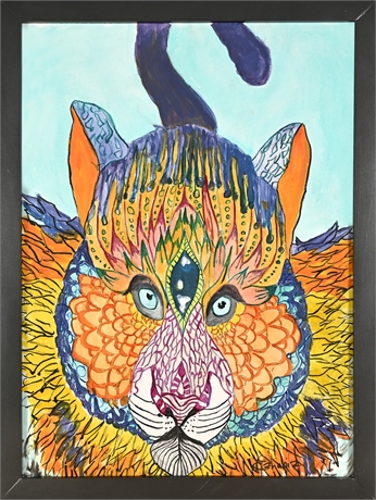 Abstract Tiger Mixed Media Framed Art