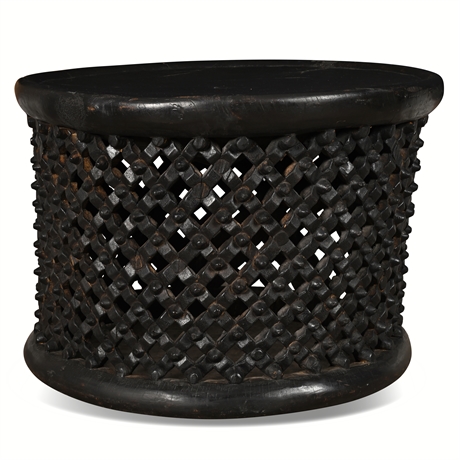 Vintage Bamileke Spider Stool Coffee Table – Ebony Carved Wood, Cameroon