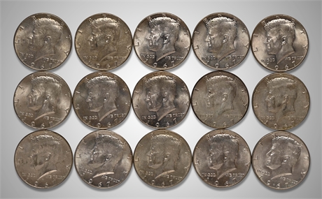 1967 (15) Kennedy 40% Silver Half Dollars