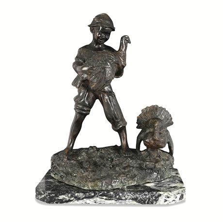 Giovanni De Martino "Turkey Keeper" Patinated Bronze, Neapolitan, c. 1900