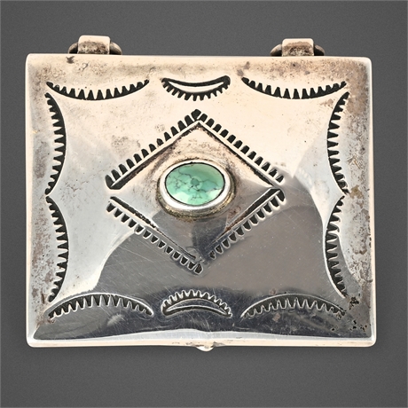 Navajo Sterling Silver Turquoise Stamped Box, Mid-20th Century, 10g