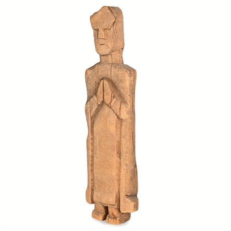 Hand-Carved Wooden Santo Figure – Praying Folk Devotional, 12.5"