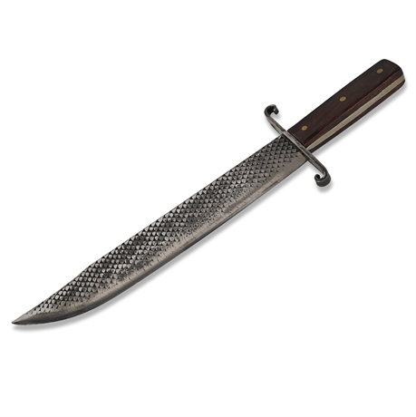Hand-Forged Bowie Knife — 10.5" Rasp Blade, Marked “H S”, 14.5" Overall