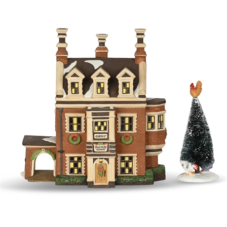 D56 Dickens' Village "Dursley Manor" with "Three French Hens Tree"