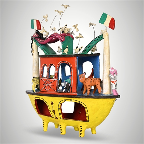 Barro Betus Folk Art Ship by Juan José Ramos Medrano (Signed J.J.R.M.)