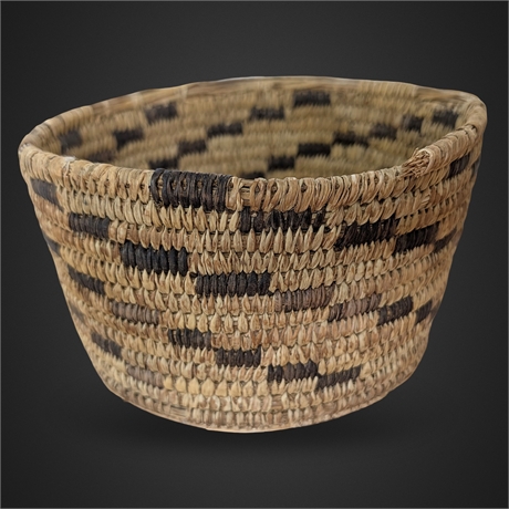 Tohono O'odham (Papago) Coiled Basket with Stepped Geometric Design