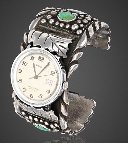 Nelson Emerson Navajo Sterling Silver & Turquoise Watch Cuff Bracelet