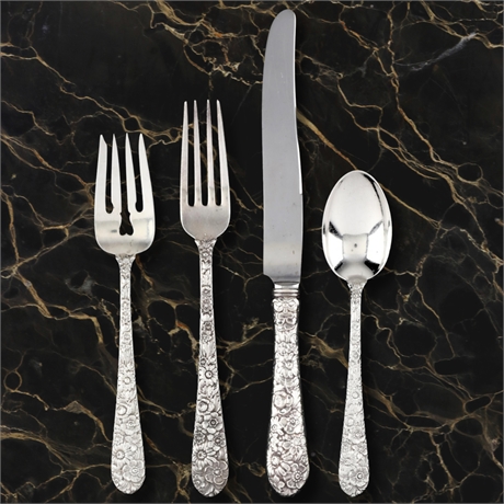 Alvin “Bridal Bouquet” Sterling Silver Flatware Set, 45 pcs w/ Naken’s Chest