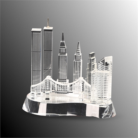 Fineline Crystal Sculpture New York City Famous Building Skyline Brooklyn Bridge
