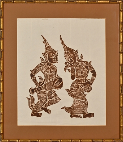 Mid Century Thai Temple Rubbings of Musicians