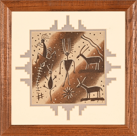 Ed Yazzie Navajo Sand Painting Petroglyph Theme Framed Signed