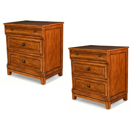 Pair Rustic Oak Nightstands by Ashley Furniture