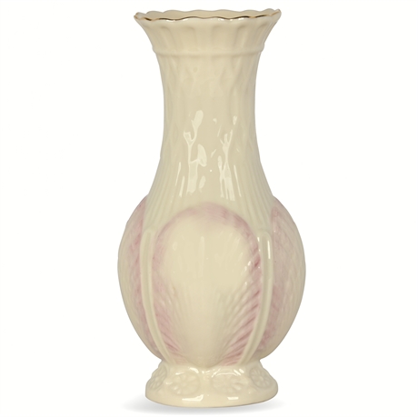 Belleek Vase Pink Shell Design Nautical Gold Trim 7th Gold Mark