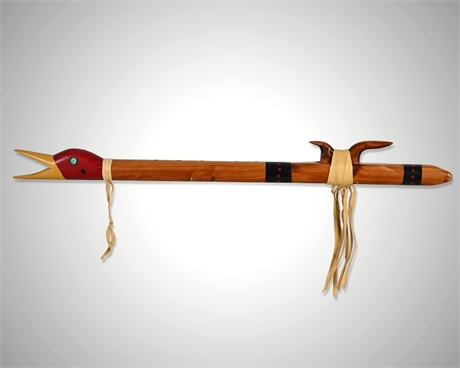 Hand-Carved Cedar Flute – Red-Headed Woodpecker Design