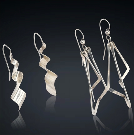 Pair Modern Sterling Silver Earrings