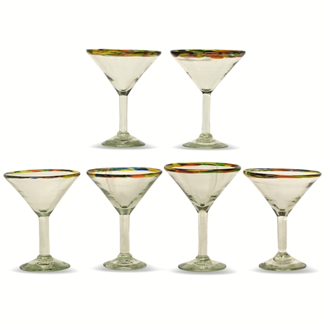 (6) Blown Glass Martini Glasses