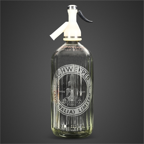 Schweppes Australia Soda Siphon Bottle Etched Glass E13013