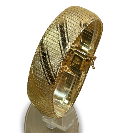 Italian Wide Textured 10K Gold Bracelet
