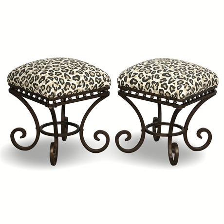 Pair "Leopard" Print Upholstered Footstools