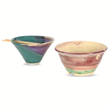 Handmade Ceramic Berry Bowl & Larrabee Ceramics Rice Bowl with Chopsticks