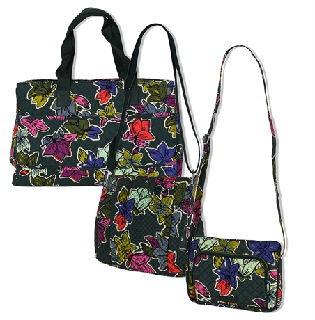 Vera Bradley “Falling Flowers” 3-Piece Bag Set – Travel, Hipster & Crossbody