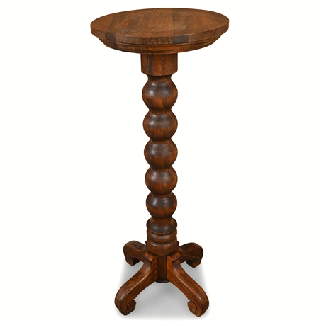 Antique Victorian Oak Fern Stand — Carved Pedestal, 36" Tall
