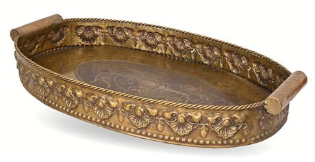 Continental Brass Oval Gallery Tray – Repoussé & Engraved