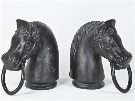 Pair Cast Iron Horse Head Hitching Post Fence Toppers