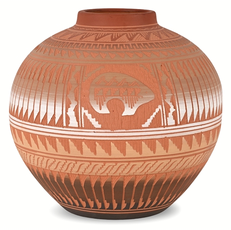 Bernice Watchman Nez Navajo Etched Pottery Jar