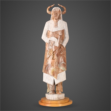 Leslie Pablo (Navajo) “Buffalo Dancer” Alabaster Sculpture, 2005