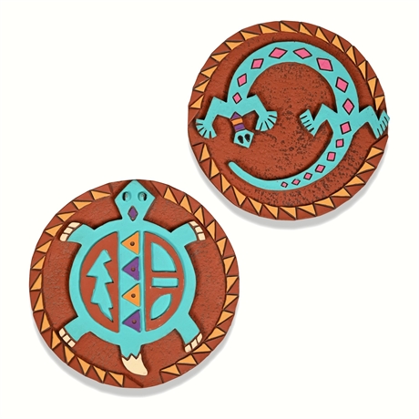 Gecko & Turtle Wall Plaques, Pair, Great River Co. Terracotta