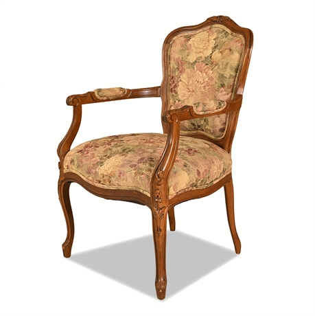 Louis XV Style Carved Fruitwood Fauteuil with Floral Tapestry Upholstery