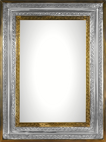 Punched Tin & Brass Frame Mirror - Vintage Mexico