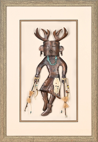 Doug Cooper “Deer Dancer” Copper Wall Sculpture – Signed, Shadowbox Frame