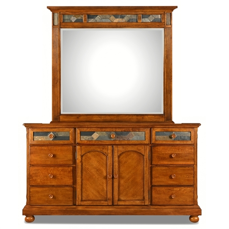Ashley Toscana Rustic Slate-Inlay 9-Drawer Dresser & Mirror
