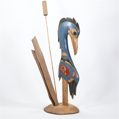 Northwest Coast First Nations Native Carved Blue Heron Sculpture